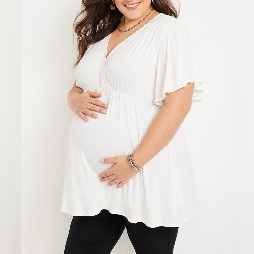 Plus Size Flutter Sleeve Babydoll Nursing Friendly Maternity Top Size 1X